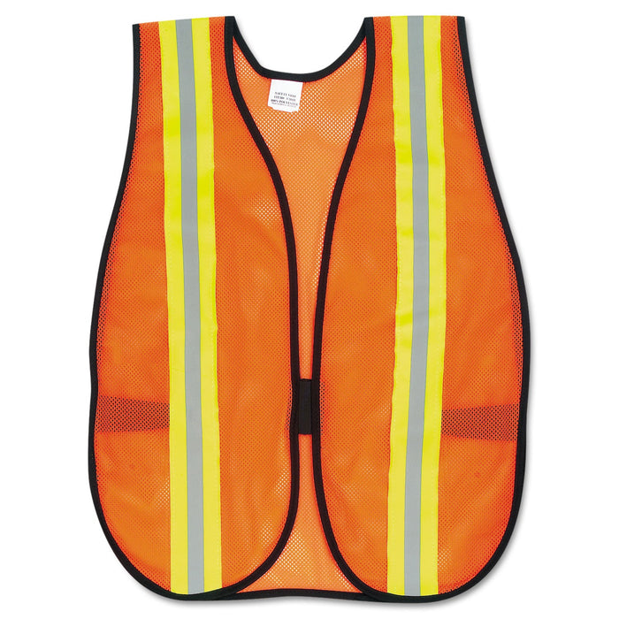 MCR Orange Safety Vest, 2" Reflective Strips, Polyester, Side Straps, One Size Fits All, Bright Orange