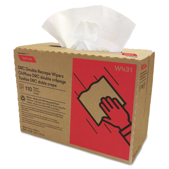 Cascades PRO Tuff-Job Double Recrepe Wipers, 9.25 x 12.5, White, 110/Box, 12 Boxes/Carton