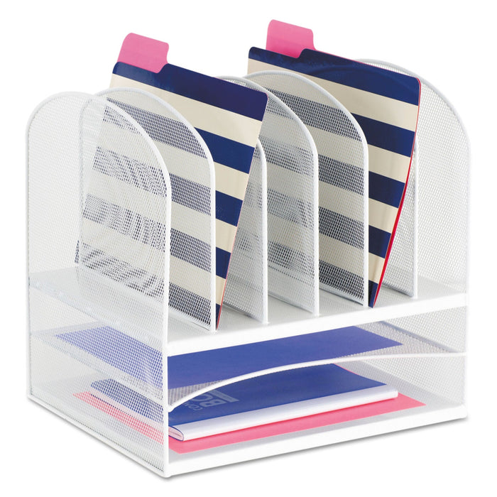 Safco Onyx Mesh Desk Organizer with Two Horizontal and Six Upright Sections, Letter Size Files, 13.25" x 11.5" x 13", White