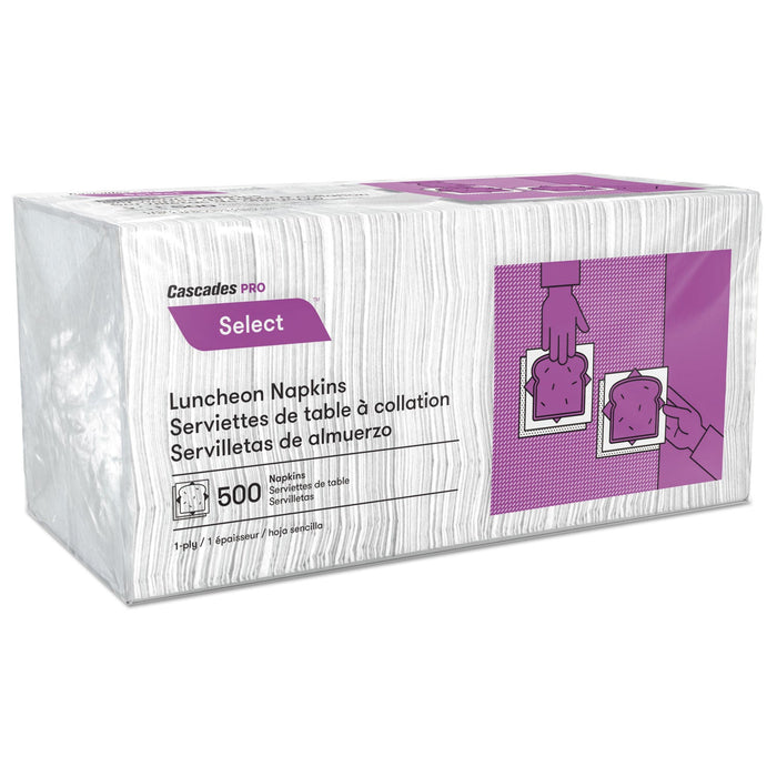 Cascades PRO Select Luncheon Napkins, 1 Ply, 12 x 12, White, 500/Pack, 6,000/Carton