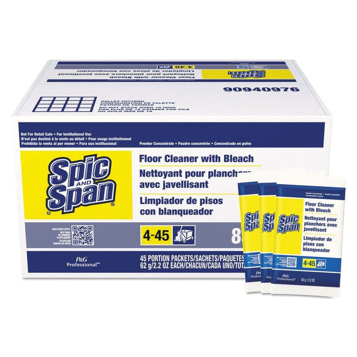 Spic and Span Bleach Floor Cleaner Packets, 2.2oz Packets, 45/Carton