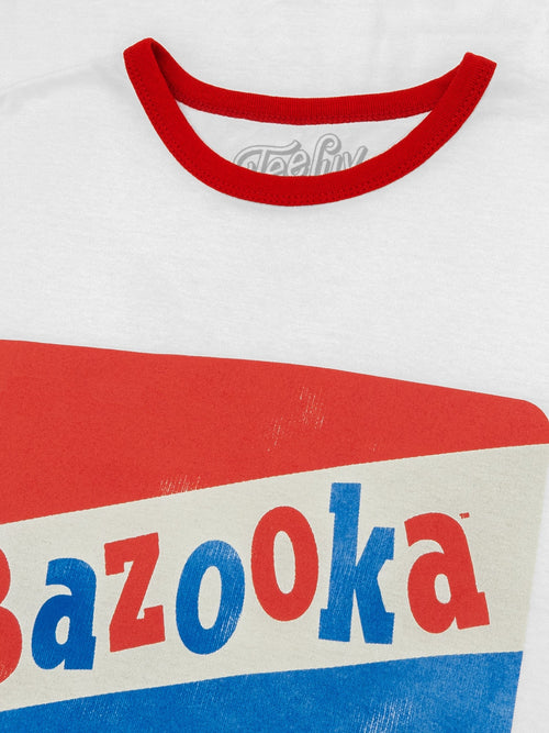 Topps Bazooka Bubble Gum Ringer T-Shirt- Red and White by Tee Luv