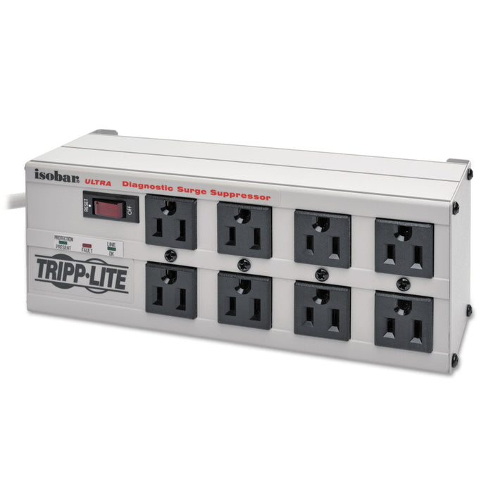 Tripp Lite Isobar Surge Protector, 8 AC Outlets, 12 ft Cord, 3,840 J, Light Gray