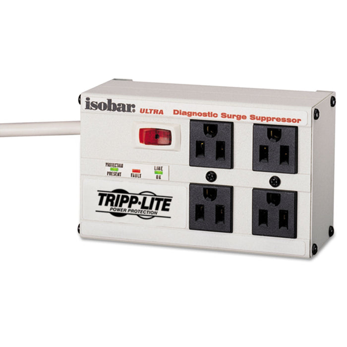 Tripp Lite Isobar Surge Protector, 4 AC Outlets, 6 ft Cord, 3,330 J, Light Gray