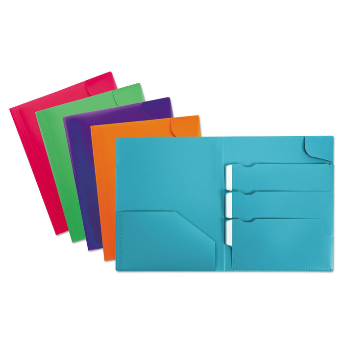 Oxford Divide It Up Four-Pocket Poly Folder, 110-Sheet Capacity, 11 x 8.5, Assorted