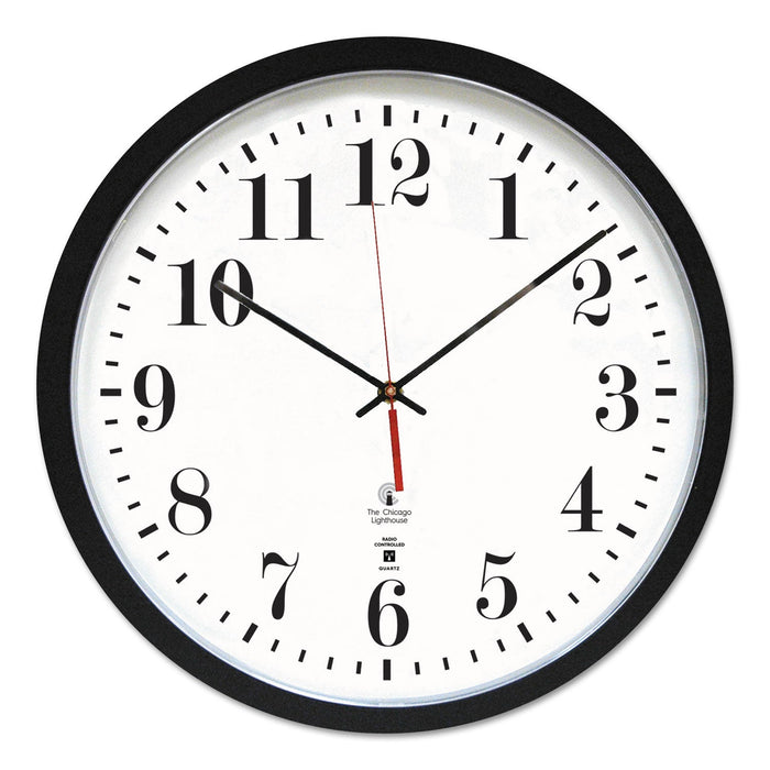 Chicago Lighthouse Black ATOMIC Contemporary Clock, 16.5" Overall Diameter, Black Case, 1 AA (sold separately)