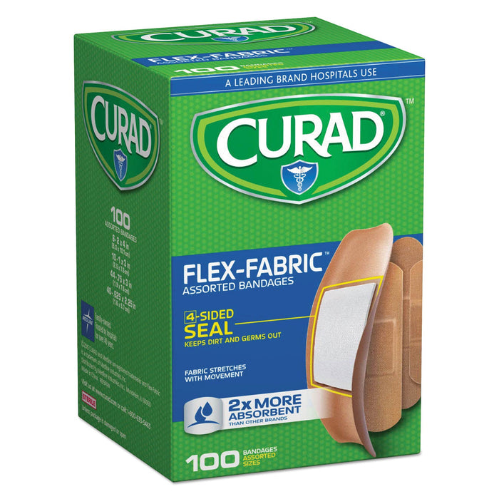 Curad Flex Fabric Bandages, Assorted Sizes, 100/Box