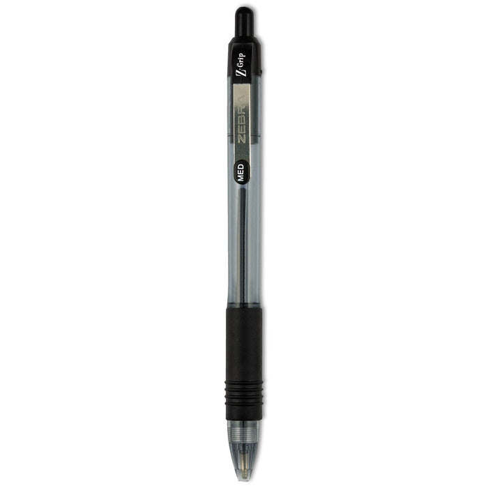 Zebra Z-Grip Ballpoint Pen, Retractable, Medium 1 mm, Black Ink, Clear Barrel, 12/Pack