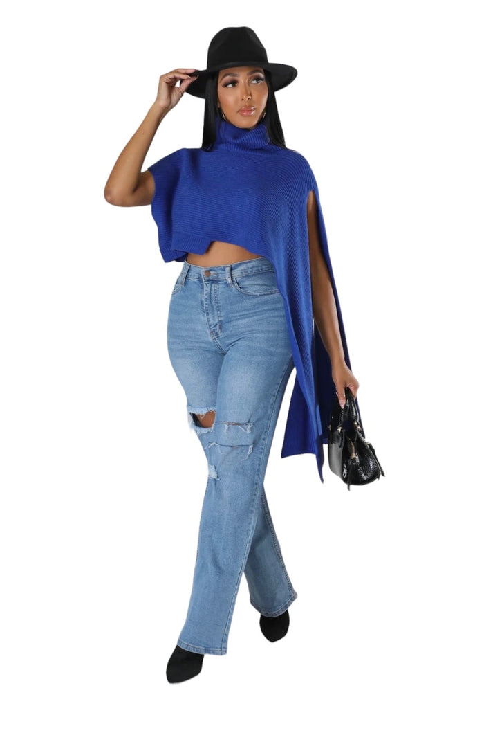 Turtleneck Cropped Cape Sweater by The House of Stylez