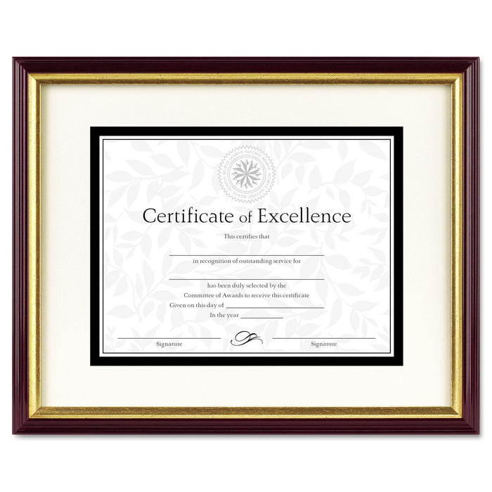 DAX Document/Certificate Frame with Mat, Frame Size: 15.4 x 12.4 x 0.9, Insert Sizes: 8.5 x 11; 11 x 14, Plastic, Mahogany/Gold