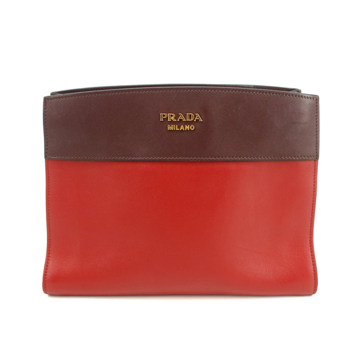 Prada Calfskin Bicolor Red x Burgundy Shoulder Bag #2936 by Bolt Boutique