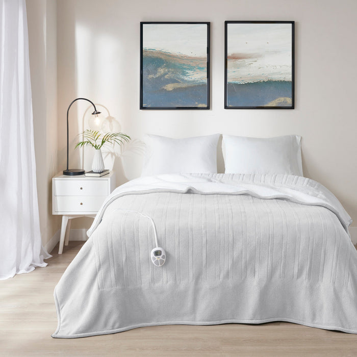 Serta Fleece to Sherpa Heated Blanket in Light Grey Finish by Vanessa Jane