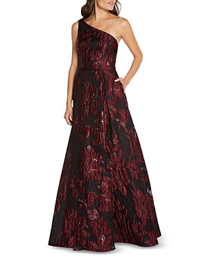 Aidan Mattox Floral Jacquard One Shoulder Gown by Vanessa Jane