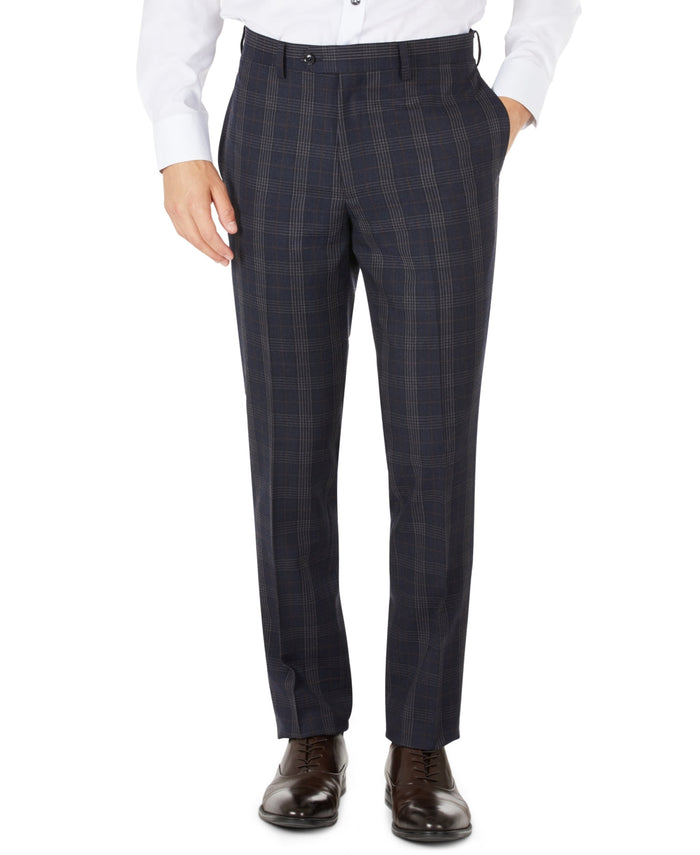 Tallia Mens Slim-Fit Navy Plaid Wool Dress Pants, Size 34X30 by Vanessa Jane