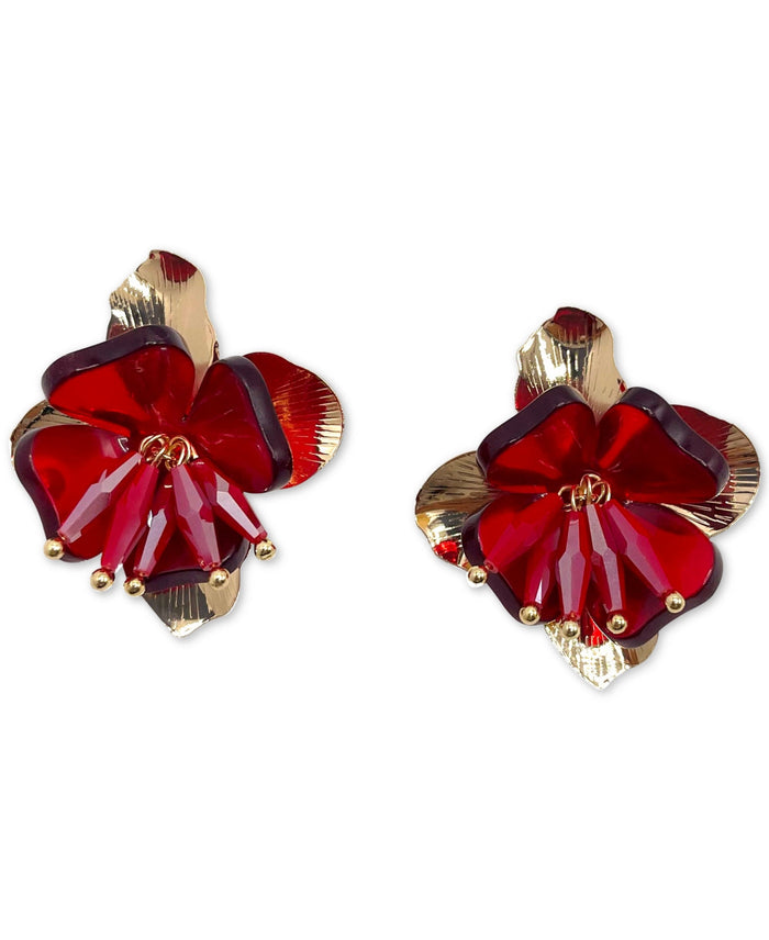 Inc International Concepts Gold-Tone Red Flower Stud Earrings by Vanessa Jane