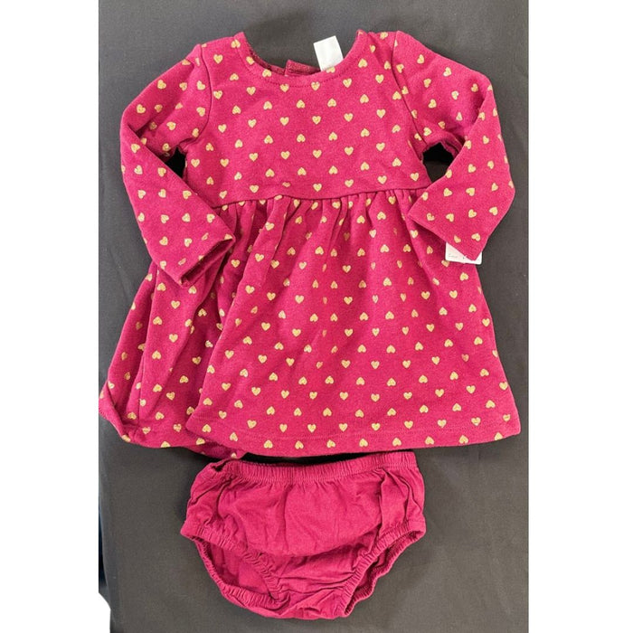 Carter's Baby Dress Maroon Gold Foil Hearts by Vanessa Jane