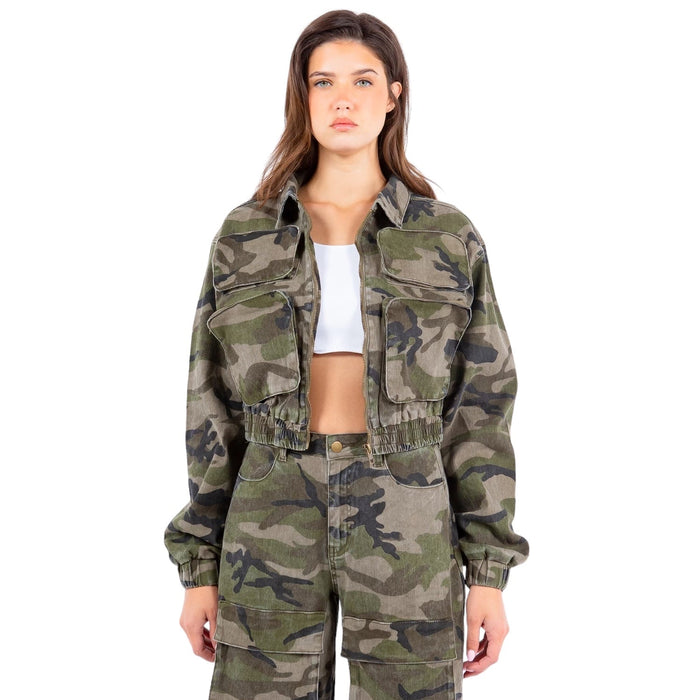 Cropped Utility Cargo Camo Jacket-{Matching Joggers Available -link in description} by The House of Stylez
