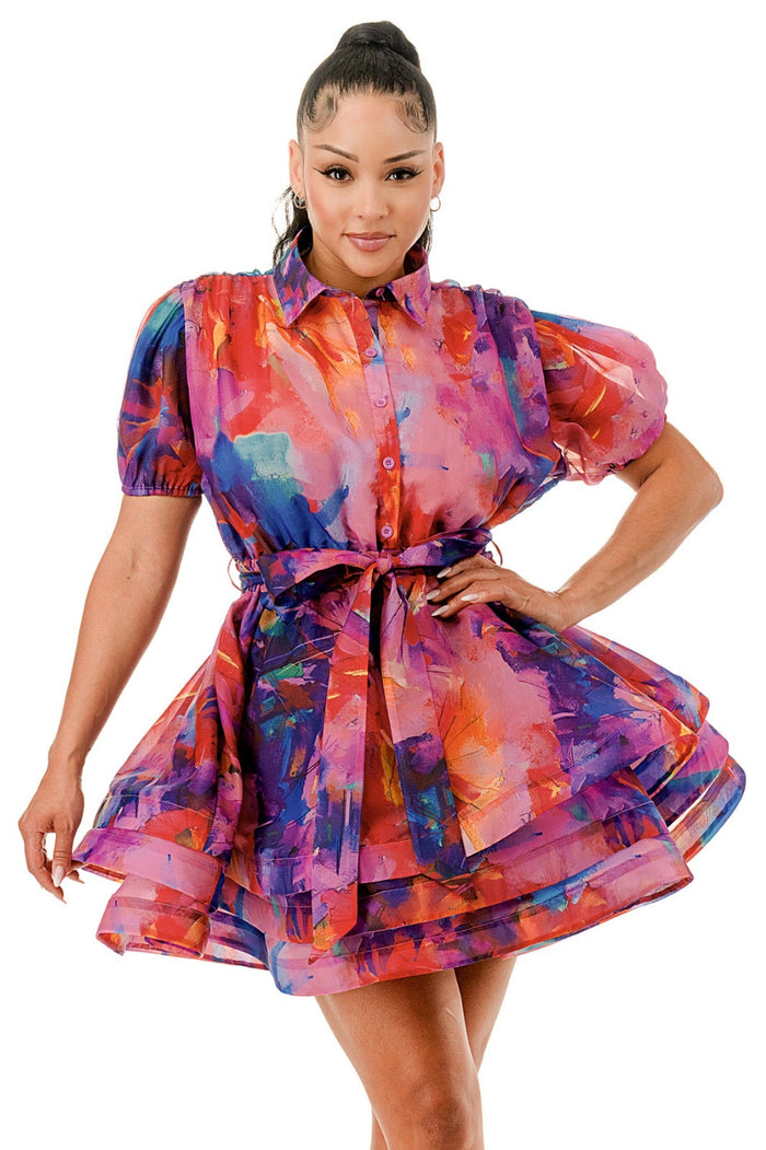 Short Sleeve Sheer Long Sleeve Layered Ruffle Dress by The House of Stylez