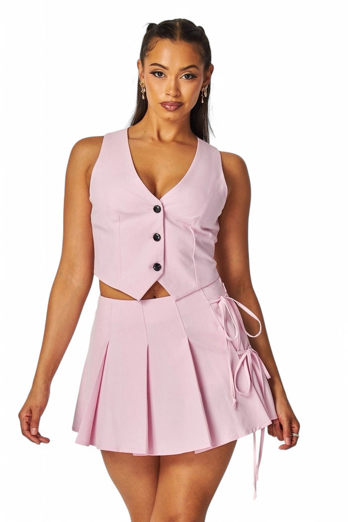 Serene Crop Top Tuxedo Top & Skort Set by The House of Stylez
