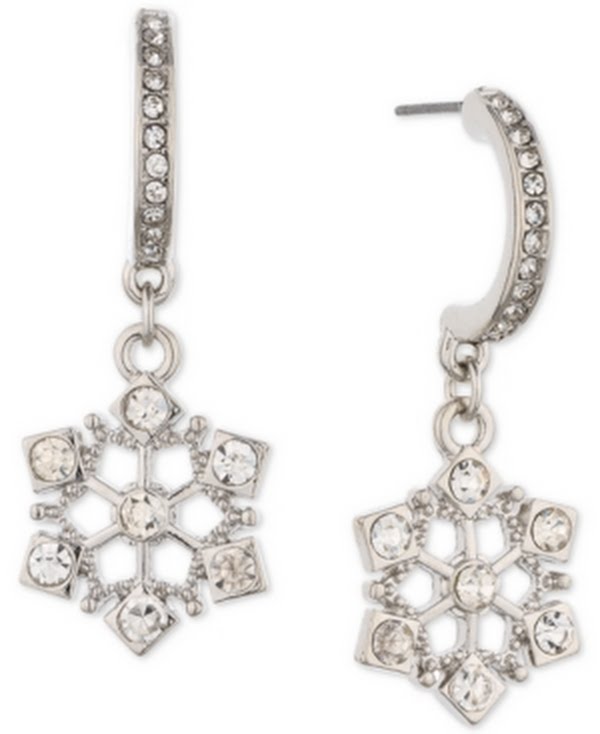 Holiday Lane Silver-Tone Pave Snowflake Charm J-Hoop Earrings by Vanessa Jane