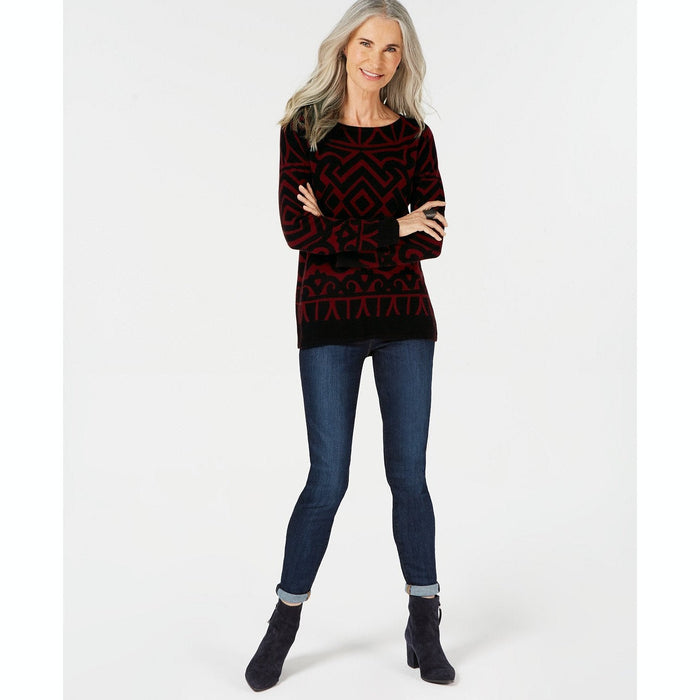 Charter Club Pure Cashmere Graphic Boatneck Sweater, Size PL by Vanessa Jane