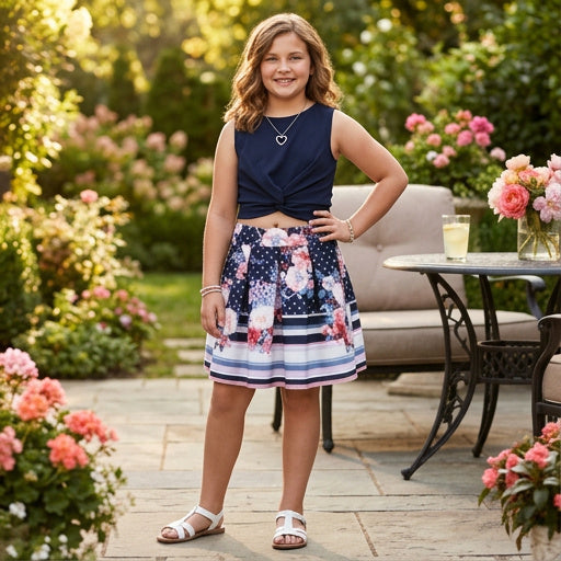 Beautees Big Girls Plus 2-Pc. Twist-Knot Top/ Skater Skirt Set, Size 16 by Vanessa Jane