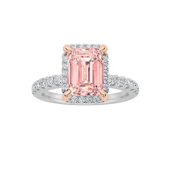2Cttw Emerald Shaped Pink Lab Grown Diamond (F/VS) Halo Accented Engagement Ring 14K Gold by Fine Color Jewels
