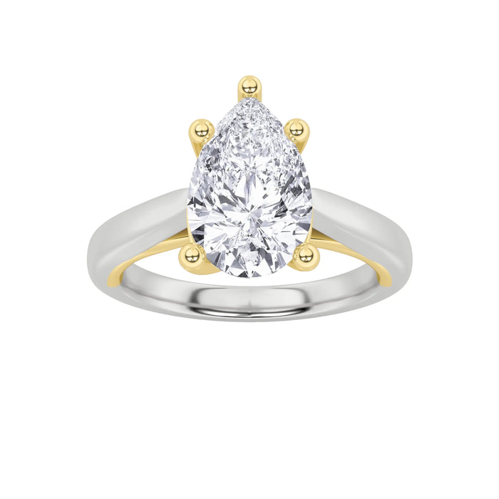 2Cttw Pear Shaped Lab Grown Diamond (F/VS) Two Tone Cathedral Shank Solitaire Engagement Ring 14K Gold by Fine Color Jewels
