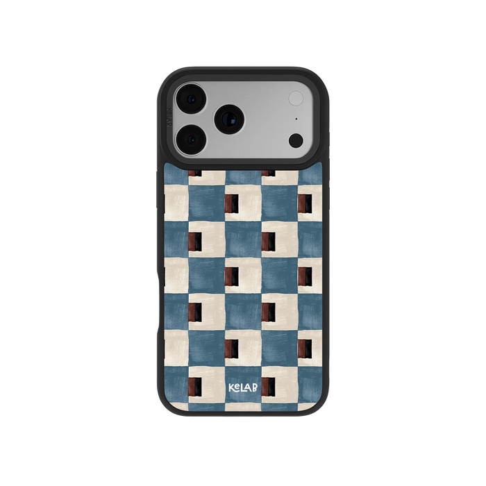 Terra Teal | Teal & Brown Checkered iPhone Case by KELAB