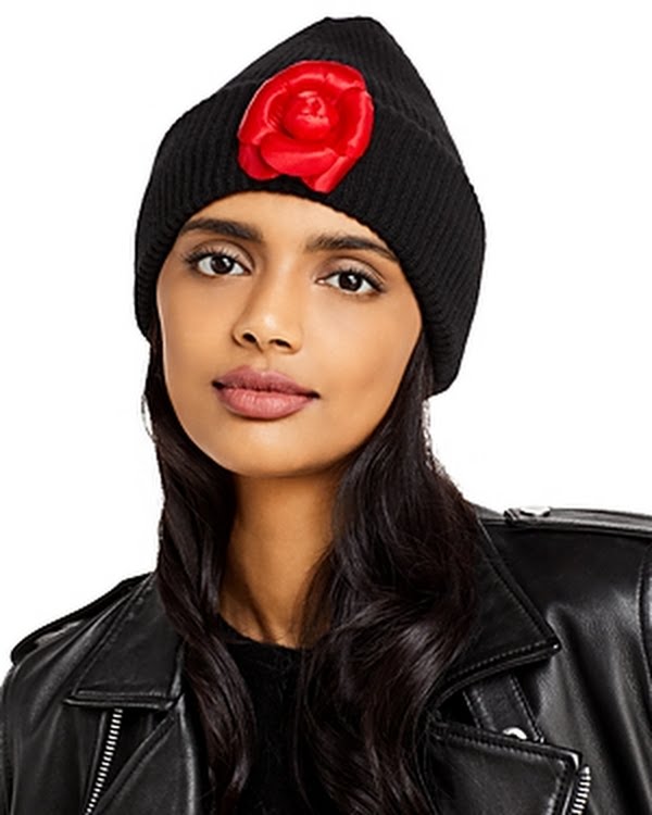 Aqua Wide Cuff Flower Beanie by Vanessa Jane