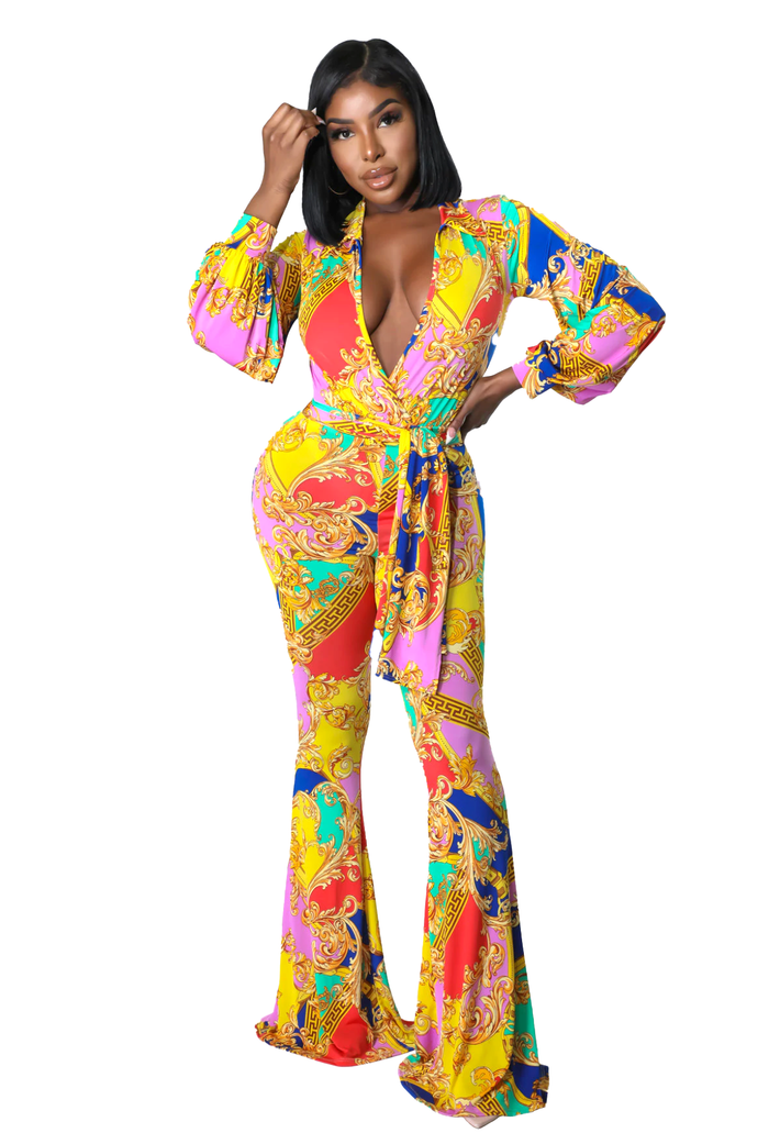 Two Piece Set: Baroque Pattern Palazzo Pants Set {Tall Girl Friendly} by The House of Stylez