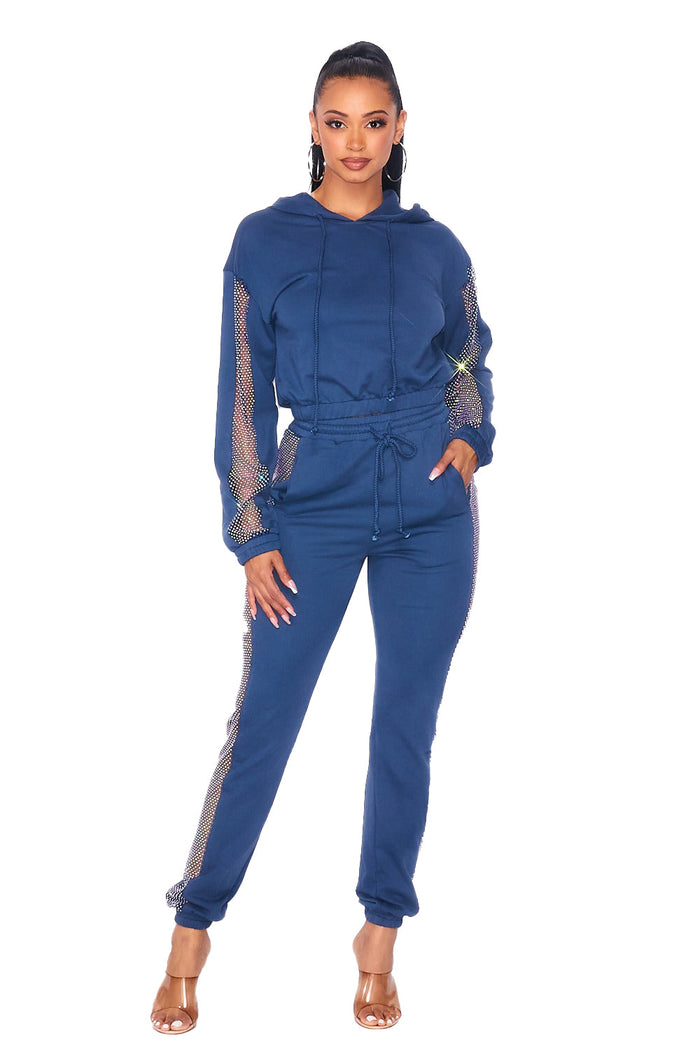 2 PC Bling Jogging Set - Blue by The House of Stylez