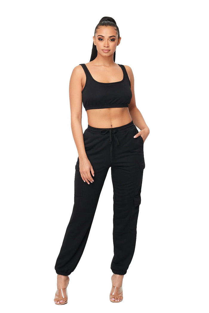 2 PC Cropped Tank Cargo Jogger Set by The House of Stylez