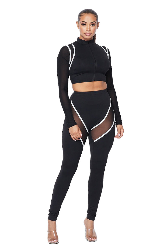 2 PC Spandex Cropped Jacket Legging Set {Sleeves are See Thru} by The House of Stylez
