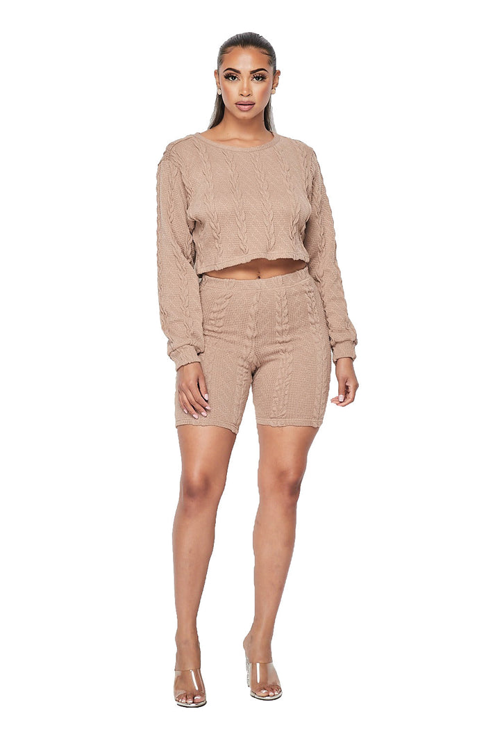 Knit 2PC Cropped Short Set by The House of Stylez