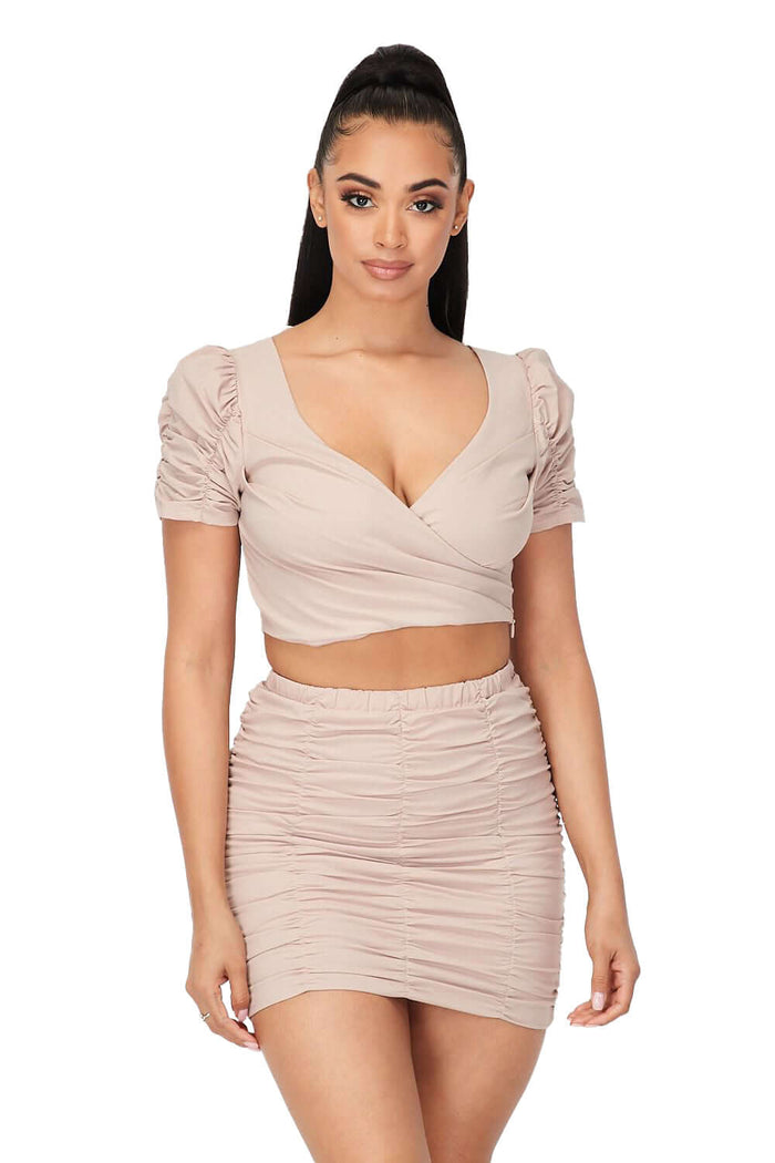 2 PC Ruched Cropped Top & Skirt Set by The House of Stylez