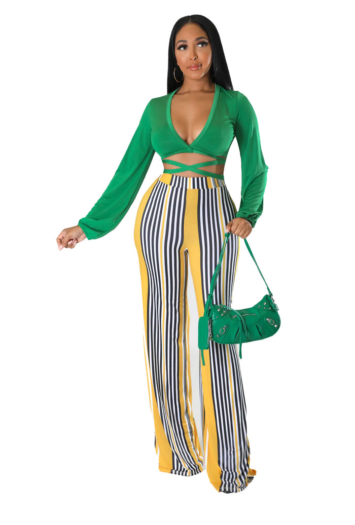 Long Sleeve Cropped Top & Strip Wide Leg Pants {Tall Girl Friendly} by The House of Stylez