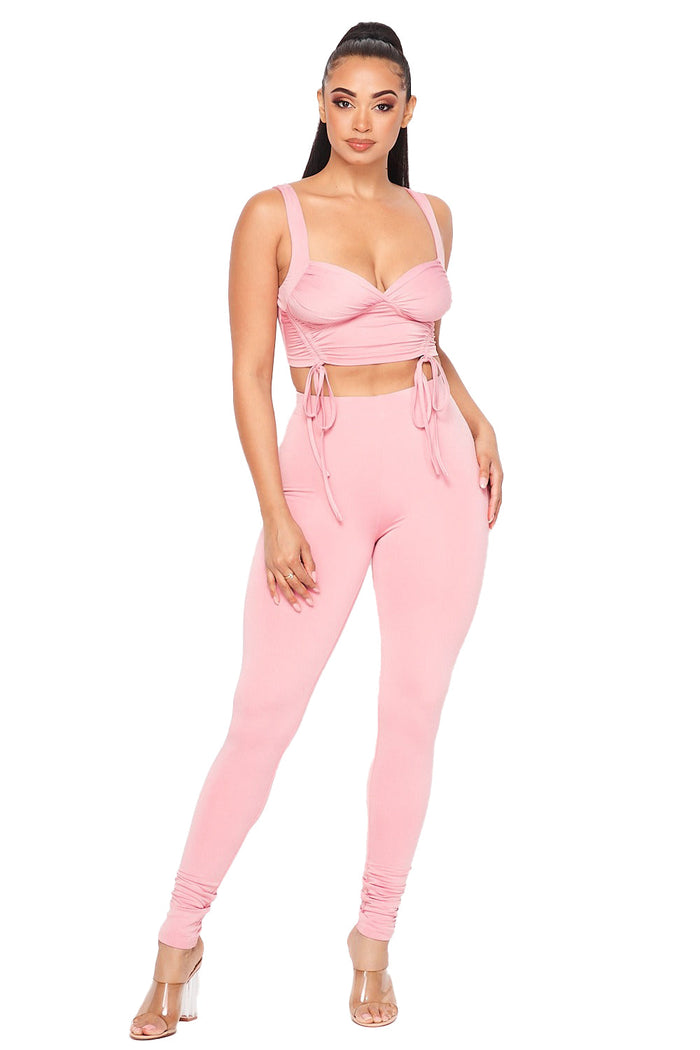 2 PC Ruched Crop Tank Top Legging Set by The House of Stylez