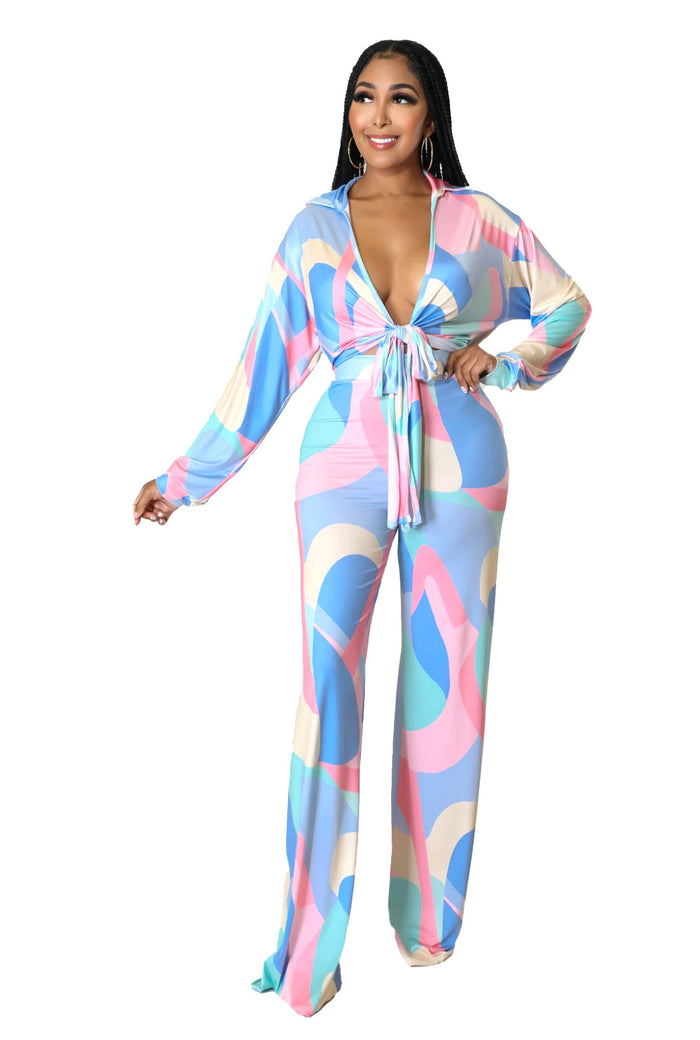 Two Piece Set: Blue/Pink/White Palazzo Pants {Tall Girl Friendly} by The House of Stylez