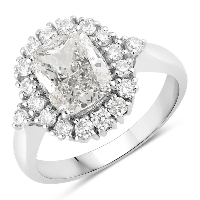 3.07 Ct Cushion Lab Grown Diamond Prong Platinum Halo Bridal Ring by Fine Color Jewels