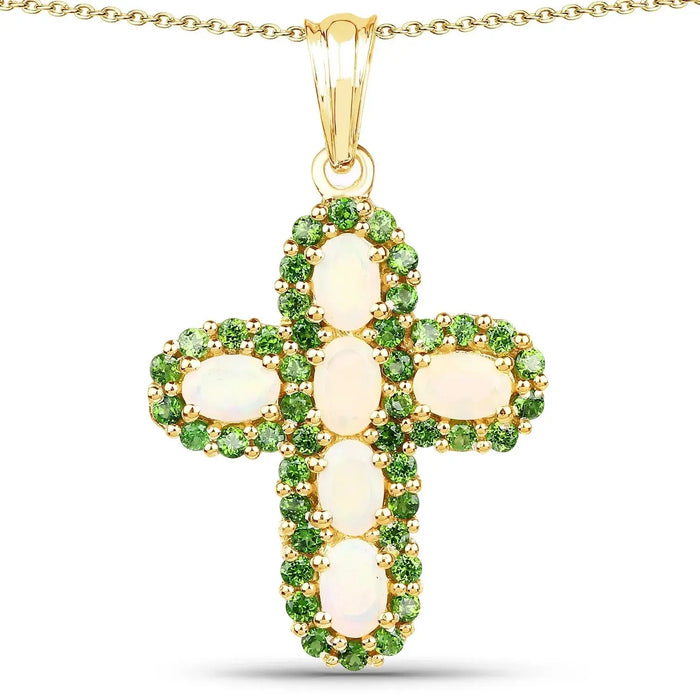 3.11 Ct Oval White Ethiopian Opal Halo Cross Cocktail Pendant Necklace by Fine Color Jewels