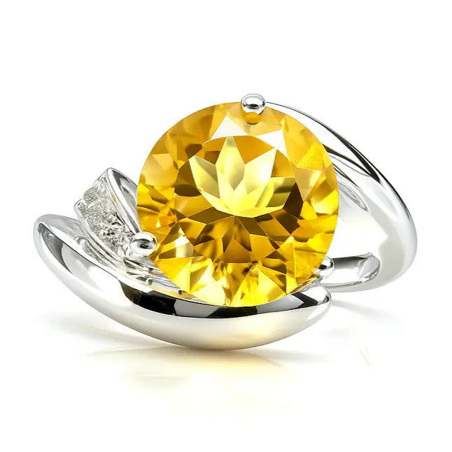 3.16 Ct Round Yellow Citrine and White Topaz Prong Silver Bypass Ring by Fine Color Jewels