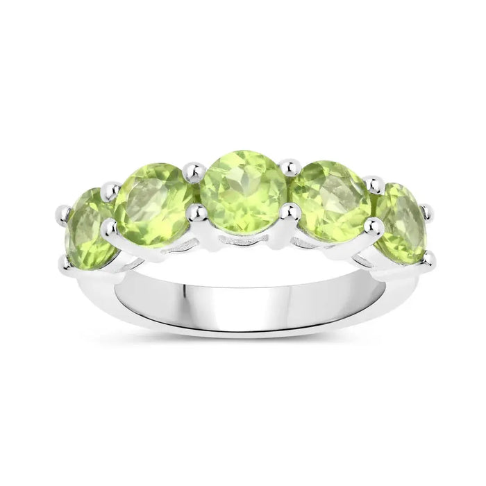 3.25 Ct Oval Green Peridot Prong Silver 5 Stone Ring by Fine Color Jewels