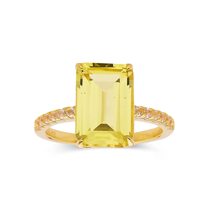 3.30 Ct Emerald cut Yellow Sapphire Prong 18k Yellow Gold Over Silver Engagement Ring by Fine Color Jewels
