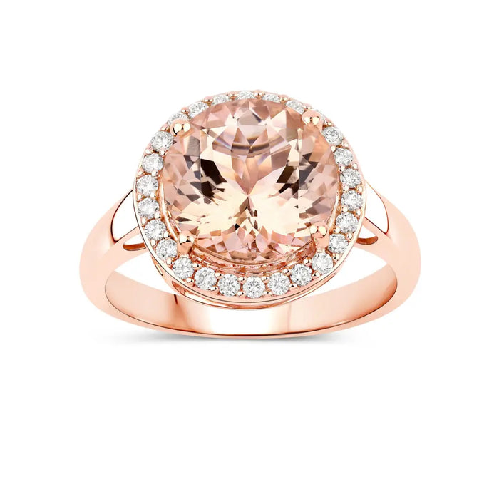 3.35 Ct Round Pink Morganite & Diamond 14K Rose Gold Halo Ring by Fine Color Jewels
