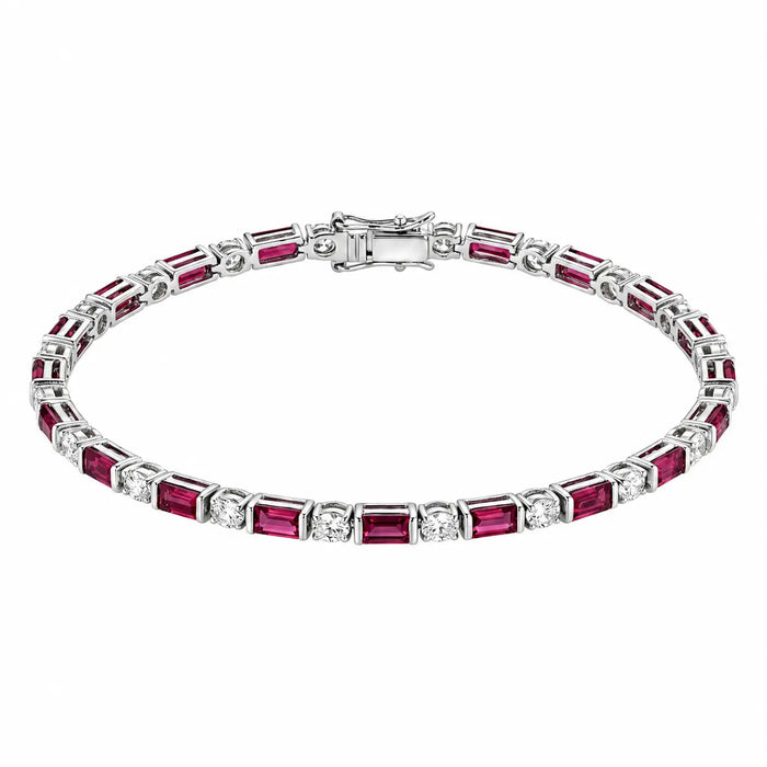 3.4 Ct Baguette Red Rhodolite Prong Silver Tennis Link Bracelet by Fine Color Jewels