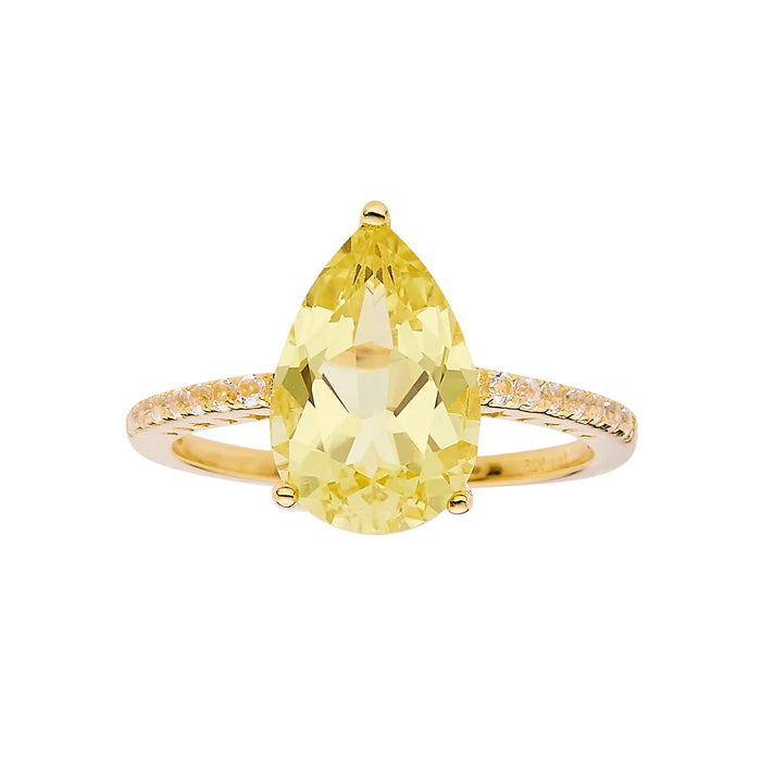 3.5 ct Yellow Pear Yellow Sapphire 18K Yellow Gold Over Silver Teardrop Pave Band Ring by Fine Color Jewels