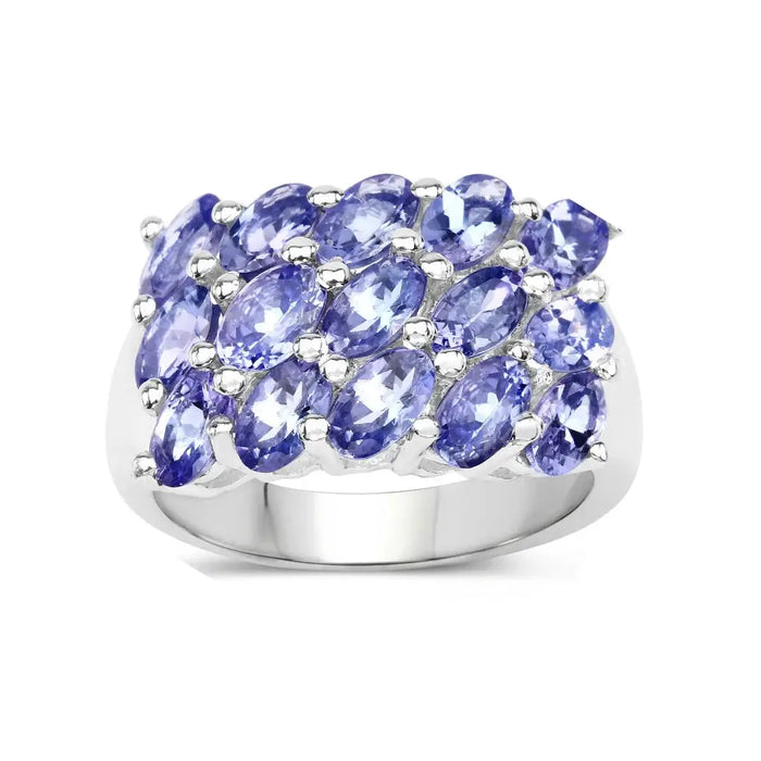 3.60 Ct Oval Violet Tanzanite Prong Silver Cluster Ring by Fine Color Jewels