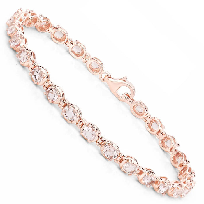 3.90 Ct Oval Pink Morganite Prong 14K Rose Gold Plated Silver Tennis Bracelet by Fine Color Jewels