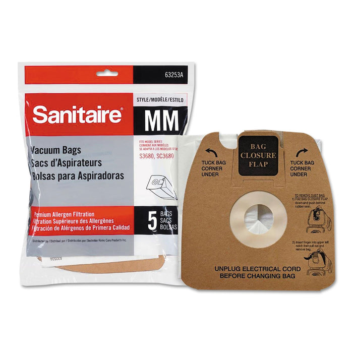 Sanitaire Style MM Disposable Dust Bags w/Allergen Filter for SC3683A/SC3683B, 5/PK